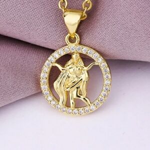 Virgo Zodiac Necklace Zircon Gold Plated Stainless Steel